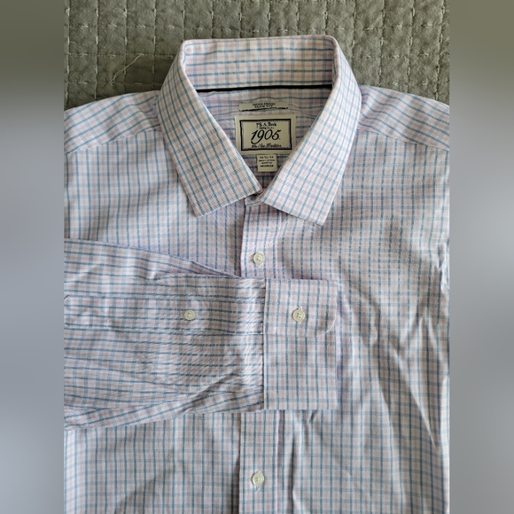 jos a bank Dress shirt long sleeve 16.5 34 Blue pink plaid - Picture 3 of 3